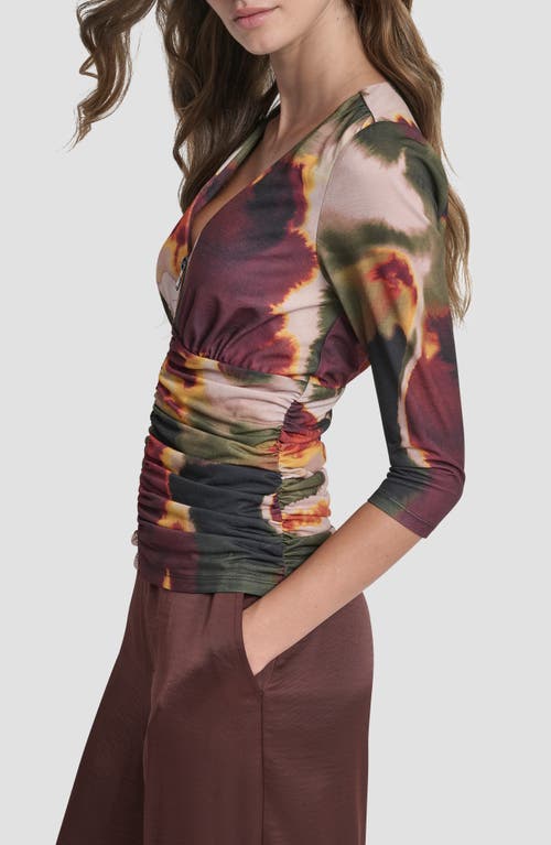 Dkny Ruched Knit Zip-up Top In Multi