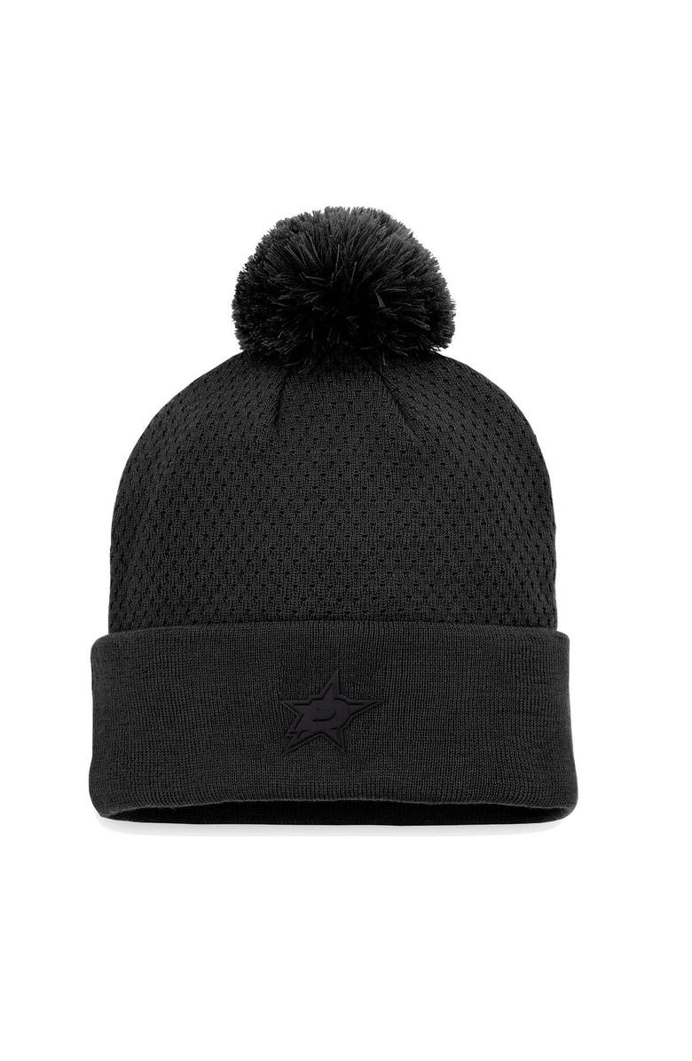 FANATICS Women's Fanatics Branded Black Dallas Stars Authentic Pro Road Cuffed Knit Hat with Pom, Main, color, 