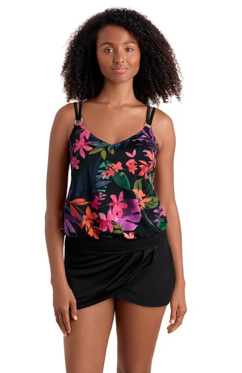 V-Neck Blouson Ring Tankini Swimsuit Top
