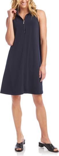 jersey sleeveless dress Karen Kane Sleeveless Zip Up Travel Dress, M, Navy