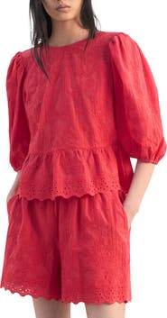 MANGO Floral Embroidered Cotton Peplum Top