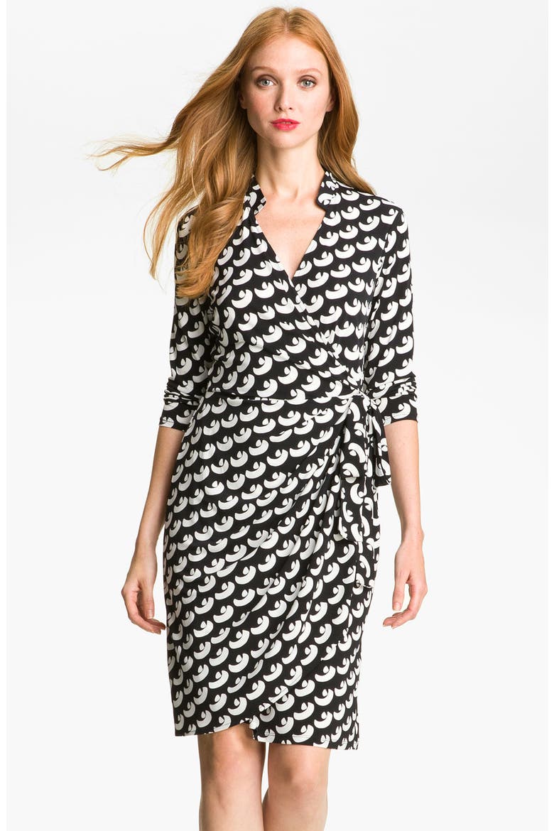 Print Jersey Wrap Dress, Main, color, BLACK/ SOFT WHITE