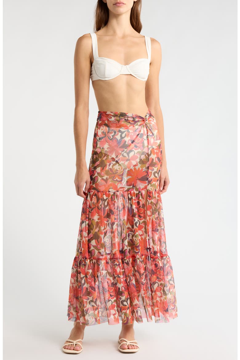 Sheer Cover-Up Maxi Skirt, Main, color, CORAL TROP