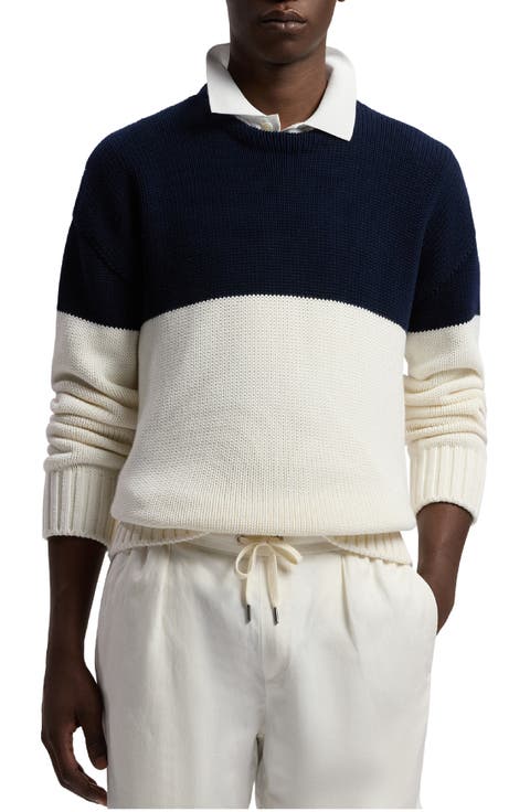 Colorblock Shaker Stitch Cotton Blend Sweater