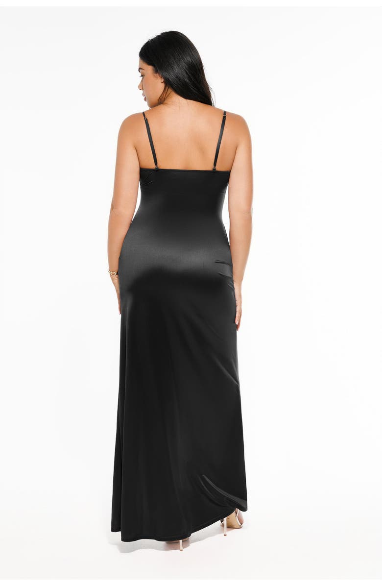 Popilush Shapewear Satin Deep-V Front Slit Maxi Dress, Alternate, color, Midnight Black
