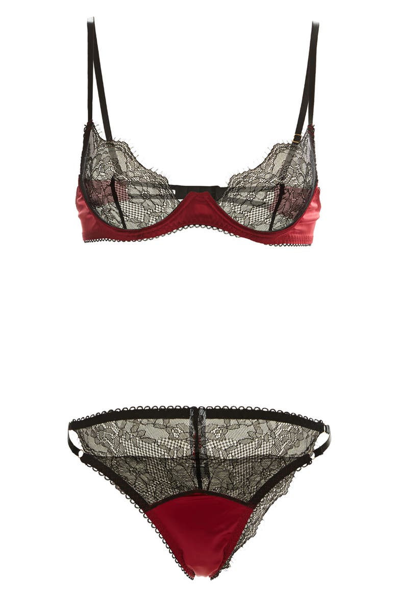 Chloe Underwire Bra, Bikini & Garter Belt Set, Alternate, color, RED