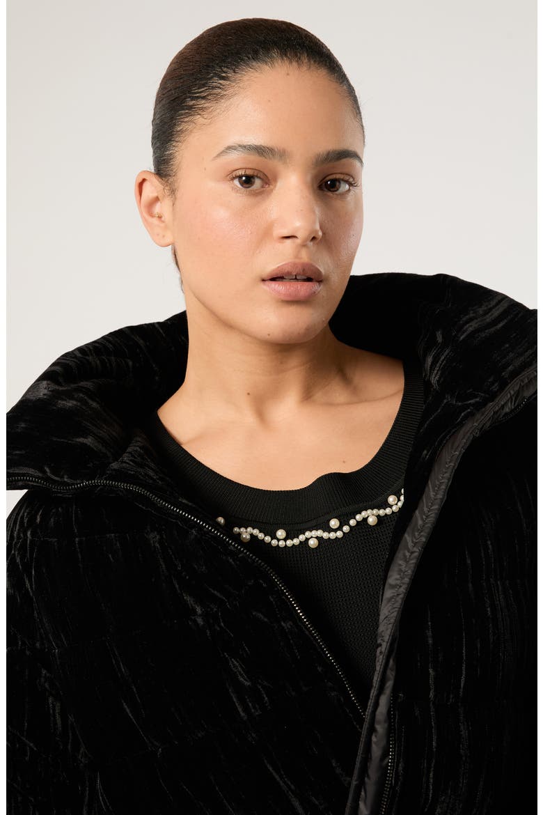 Imitation Pearl Neck Sweater, Alternate, color, BLACK