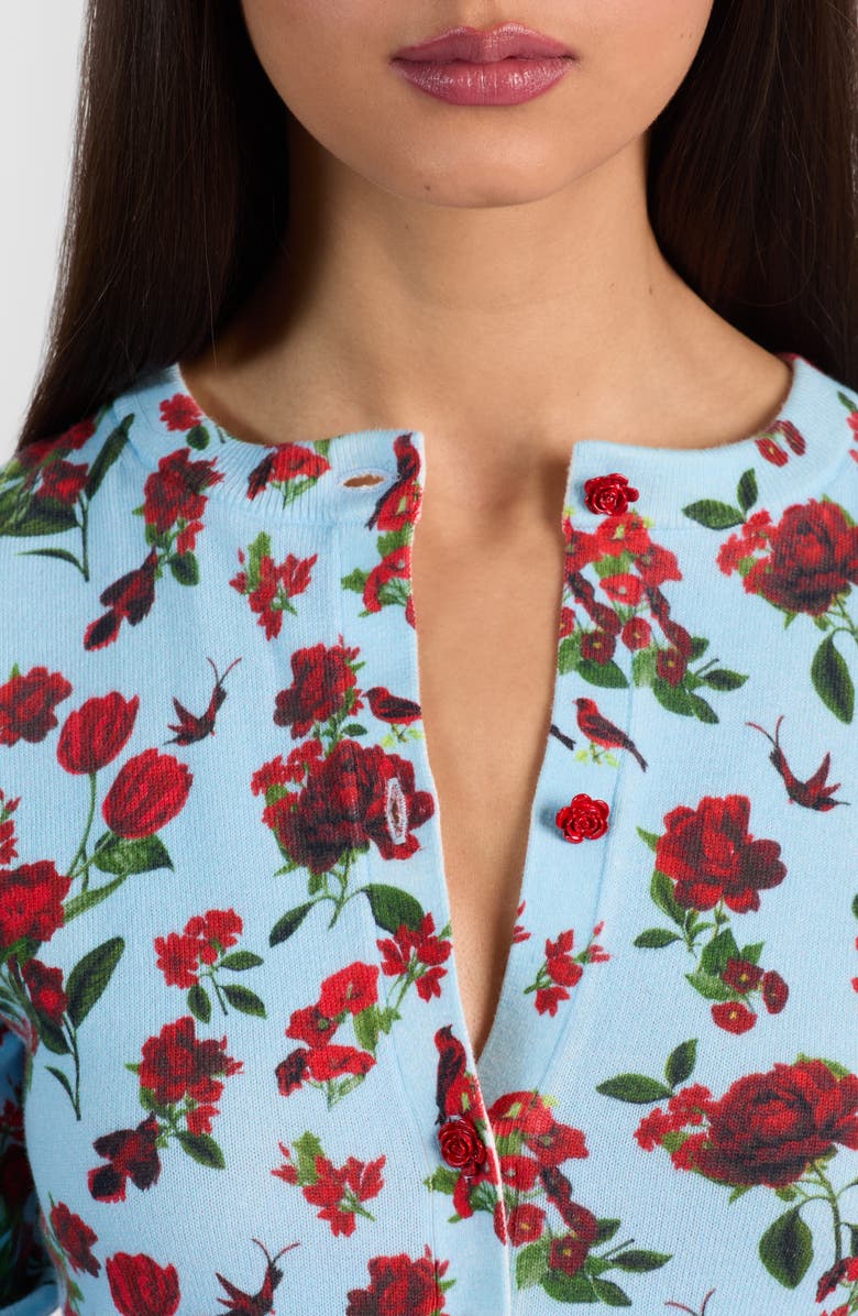 Alice + Olivia Carson Floral Print Cardigan, Alternate, color, American Beauty Carolina Blue