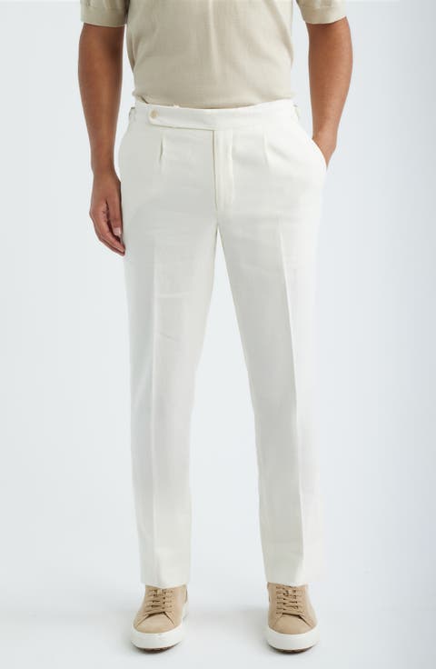 Parma Pleated Linen & Cotton Stretch Twill Dress Pants