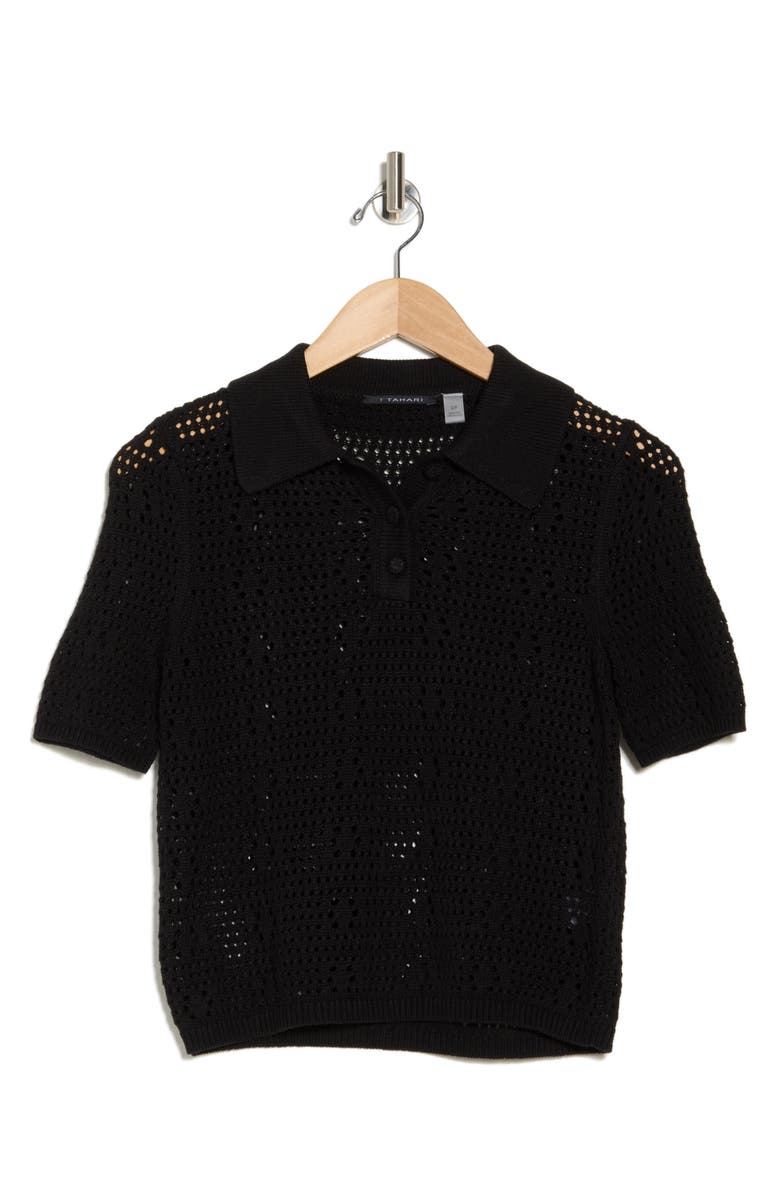 T Tahari Cotton Polo Sweater, Alternate, color, Black