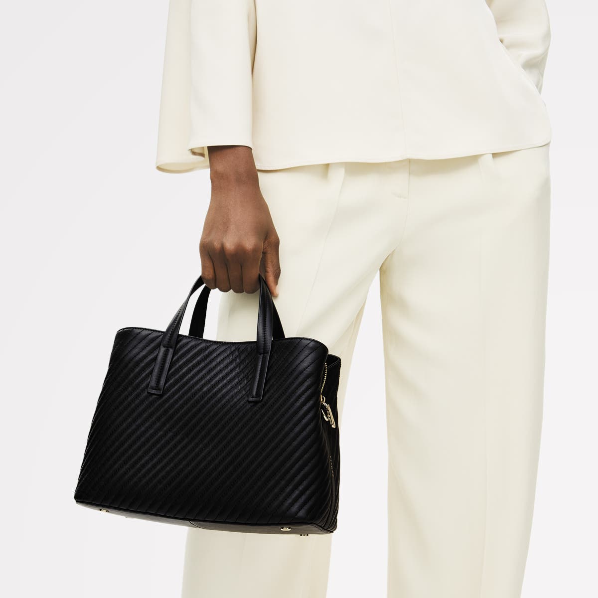 Radley Dukes Place - Diagonal Quilt Medium Ziptop Satchel Bag, Alternate, color, Black