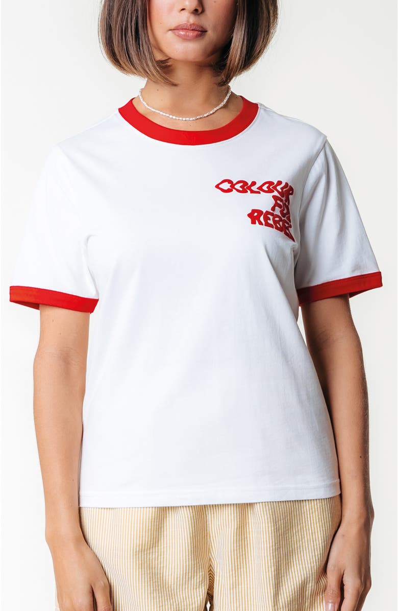 Colourful Rebel Logo Wave Ringer Boxy Tee, Main, color, White