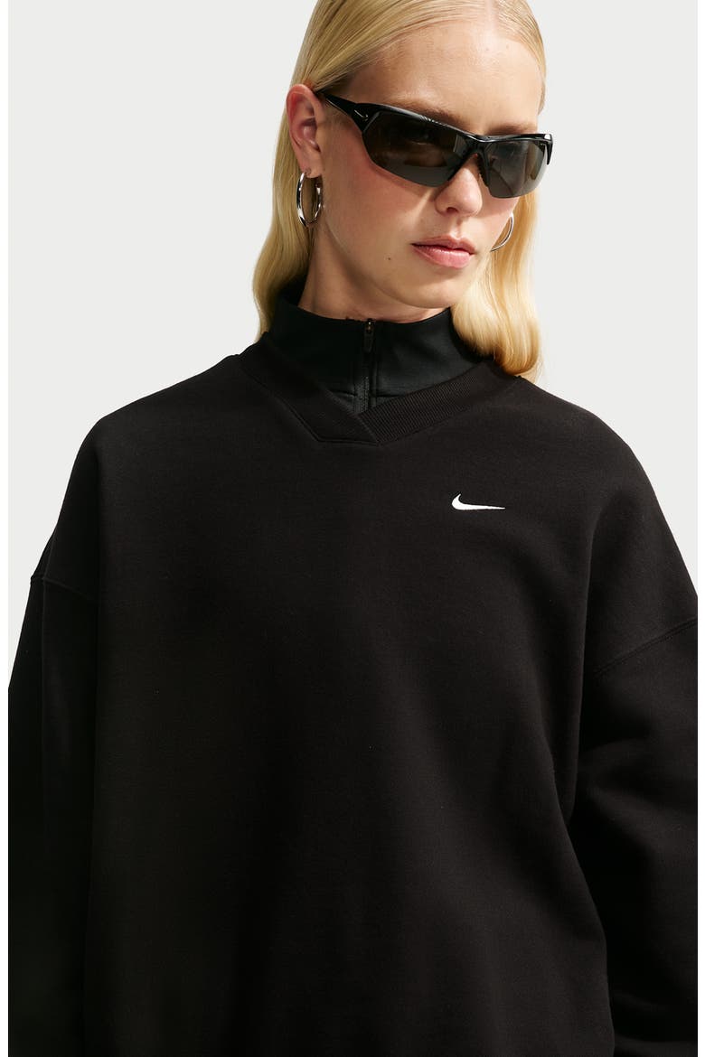 Sportswear Oversized V-Neck Fleece Sweatshirt, Alternate, color, TOTAL BLACK/ SAIL