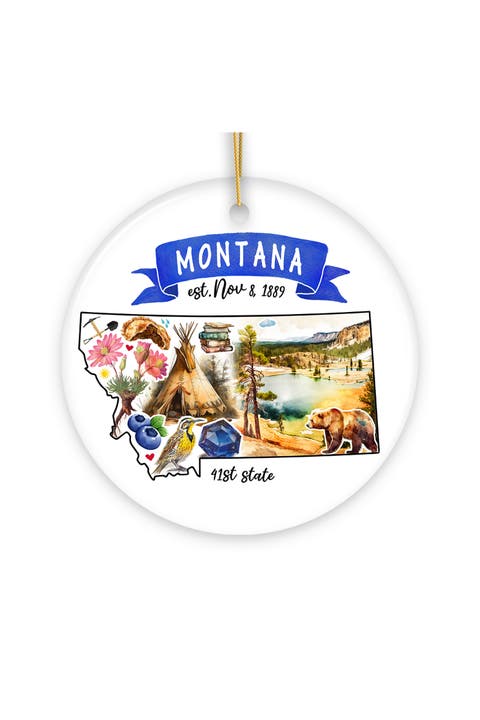 Montana Watercolor State Landmarks Ornament - Version 1