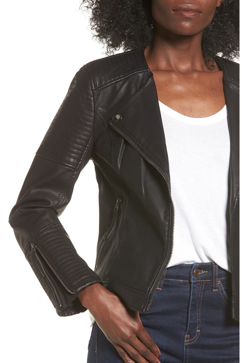 Luna Faux Leather Biker Jacket, Alternate, color, BLACK