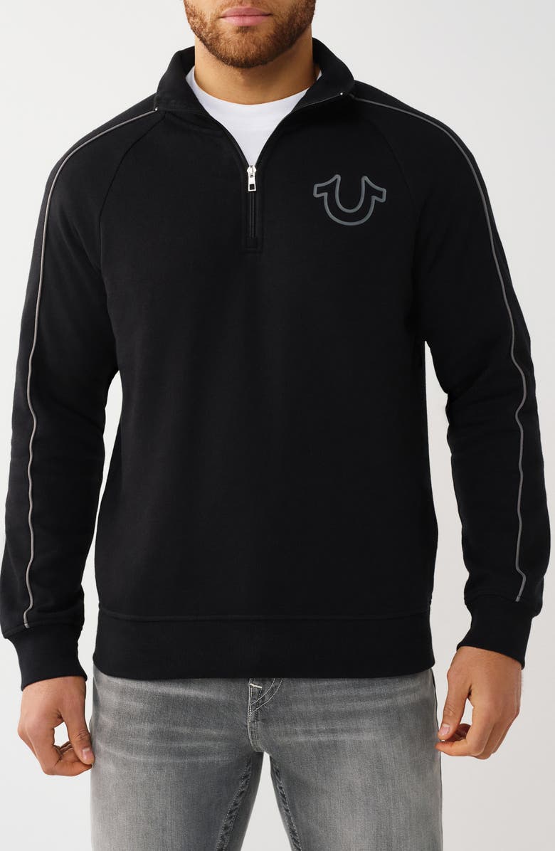 True Religion Quarter Zip Track Pullover, Main, color, Jet Black