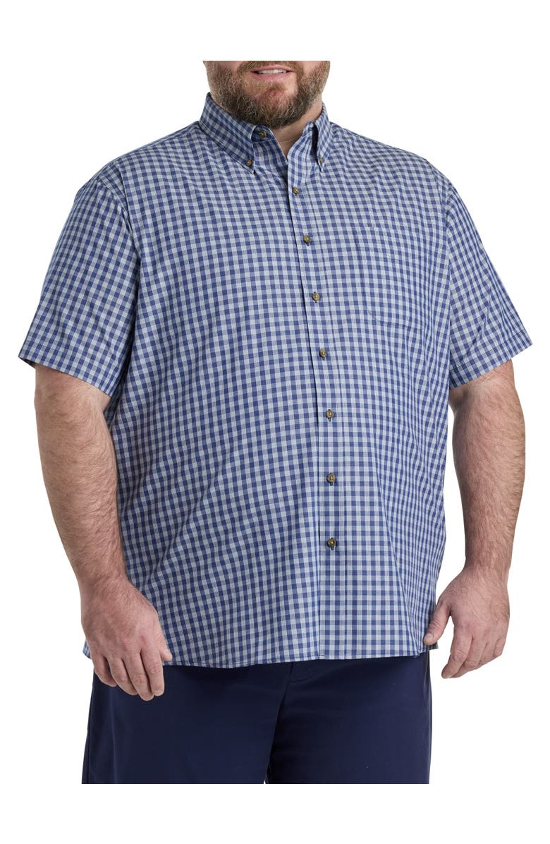 Harbor Bay by DXL Big & Tall Easy-Care Small Plaid Sport Shirt, Main, color, Tonal Blue
