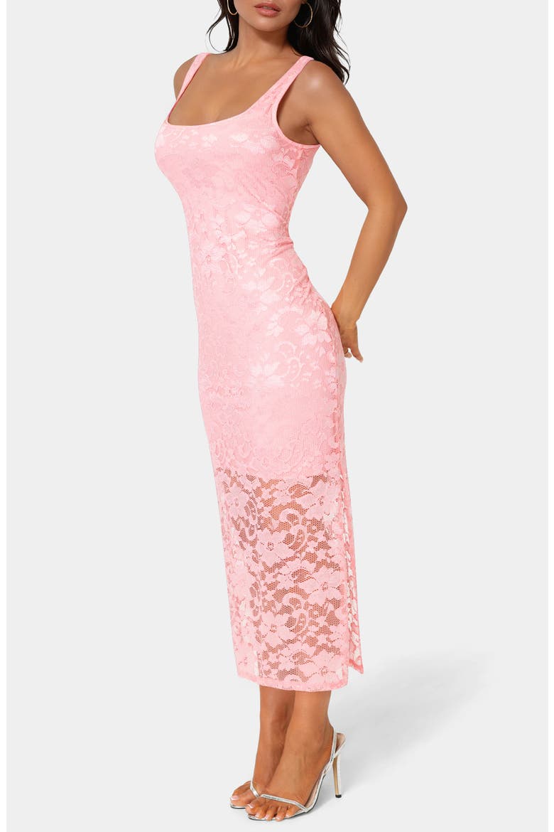 Square Neck Lace Maxi Dress, Alternate, color, FUCHSIA