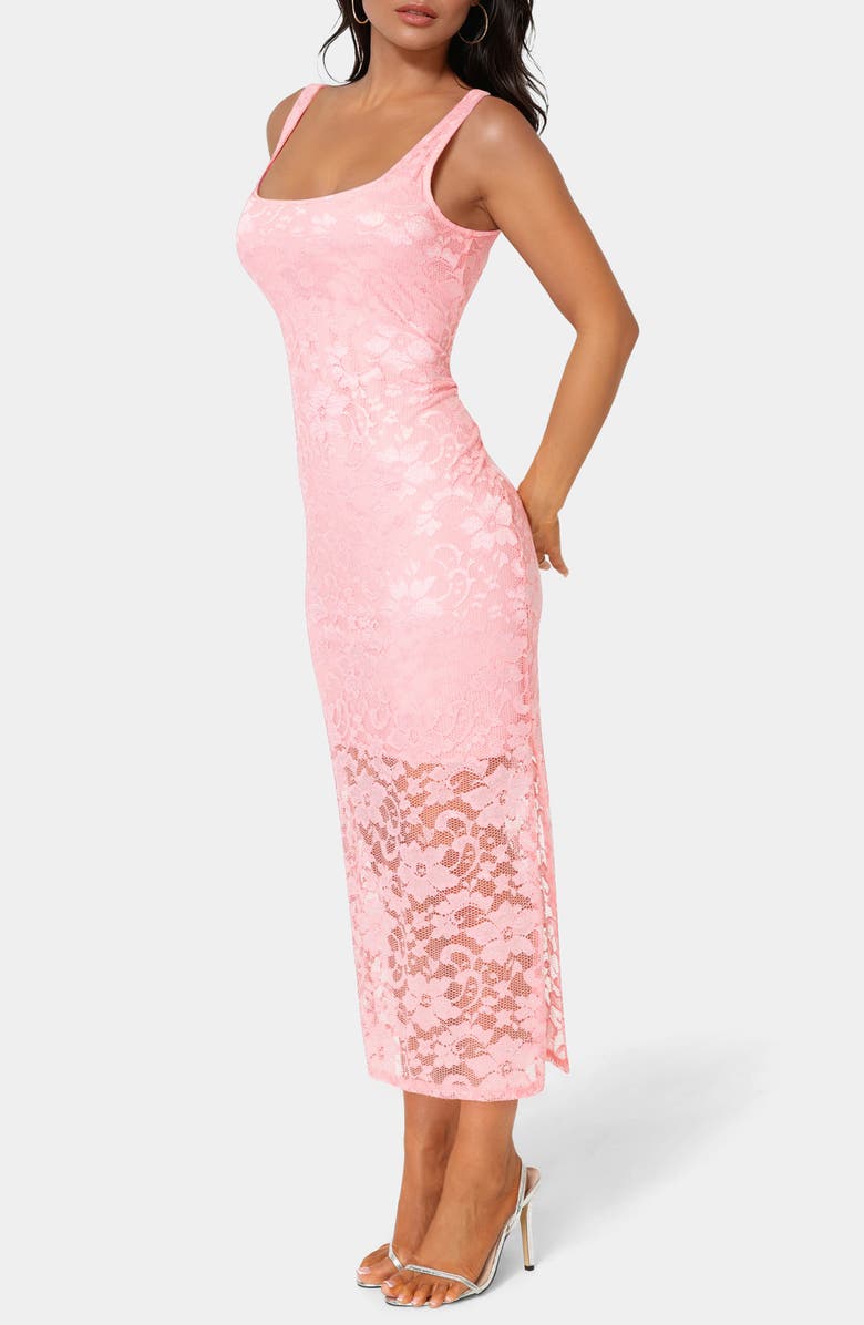 bebe Square Neck Lace Maxi Dress, Alternate, color, Fuchsia