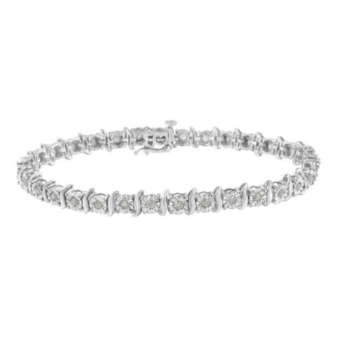 Silver 1.0 Cttw Diamond S-Curve Link Miracle-Set Tennis Bracelet