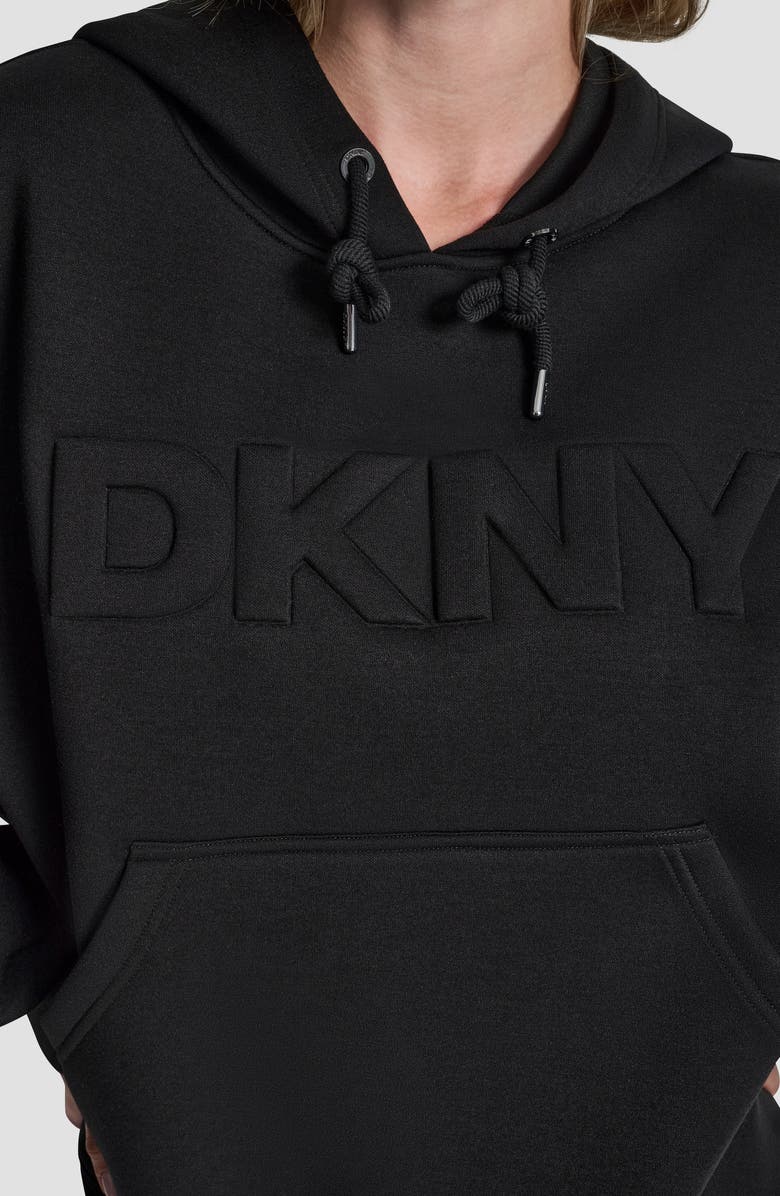 DKNY Embossed Logo Scuba Knit Hoodie, Alternate, color, Black