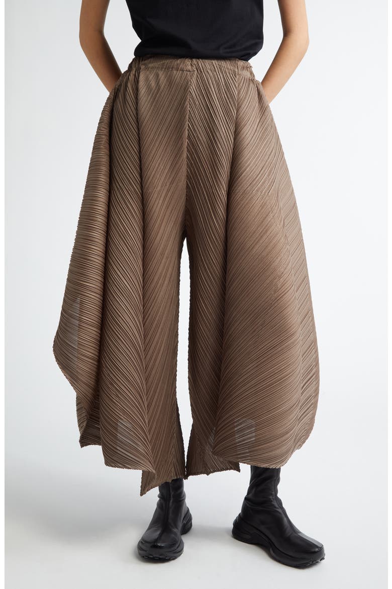 Pleated Flare Wide Leg Pants, Main, color, GRAYISH BROWN