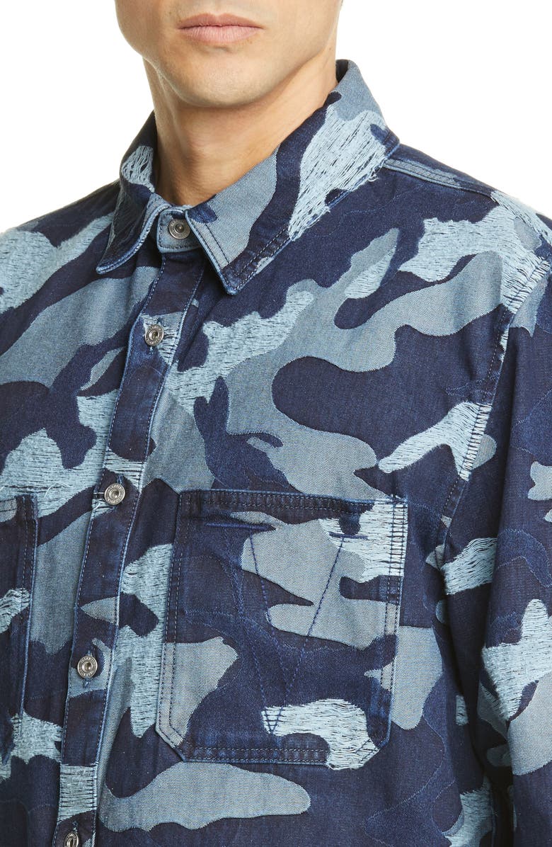 Valentino Camo Slim Fit Jacquard Denim Shirt, Alternate, color,