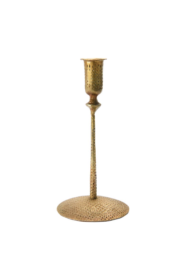 Hand-Forged Hammered Metal Taper Holder, Antique Brass Finish, Main, color, Brass
