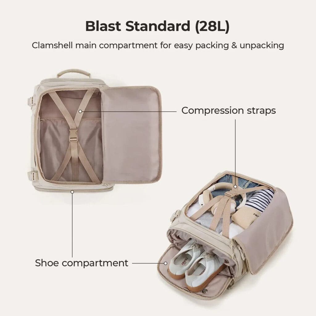 Blast Quick Access Carry On Travel Backpack - 28L-38L Extended, Alternate, color, Beige