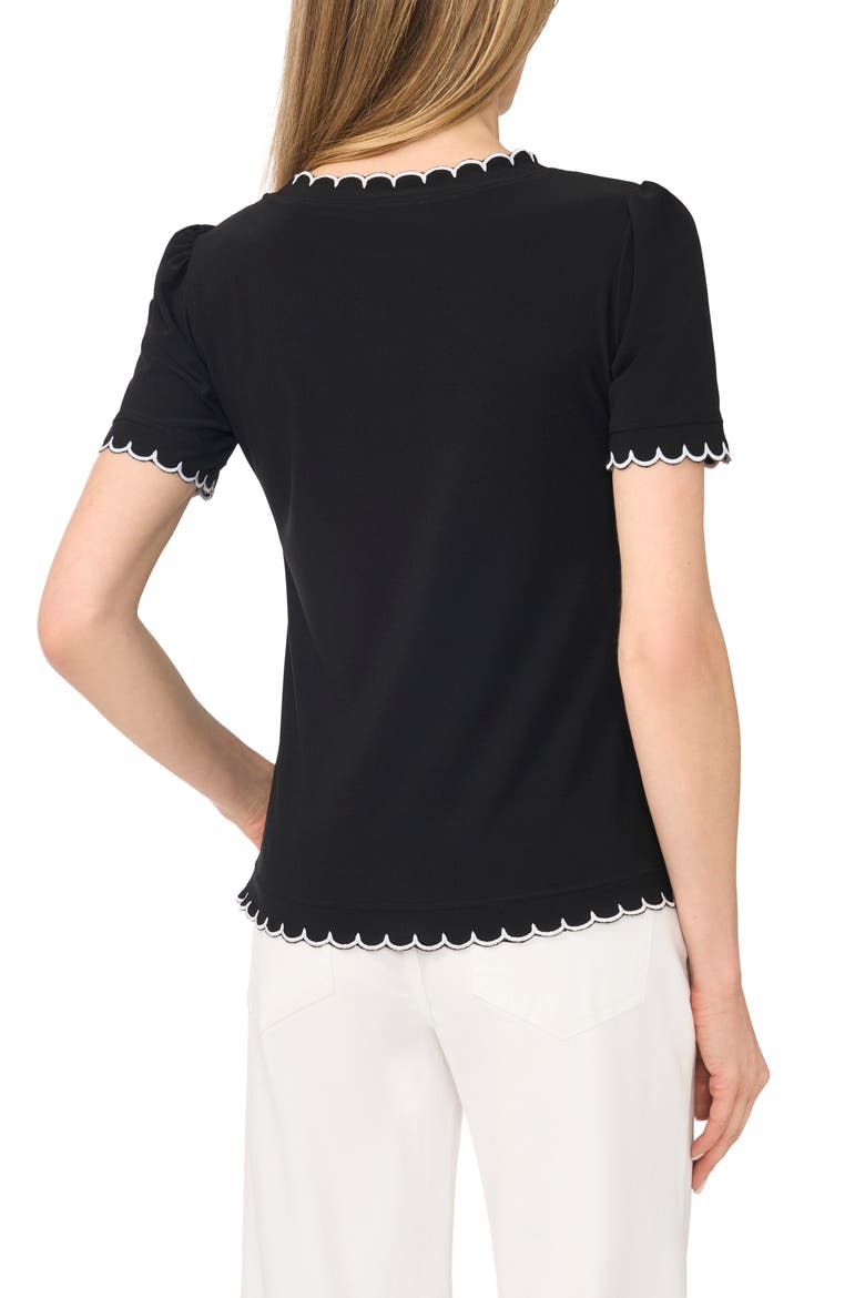 Scallop Trim Puff Sleeve Knit Top, Alternate, color, RICH BLACK
