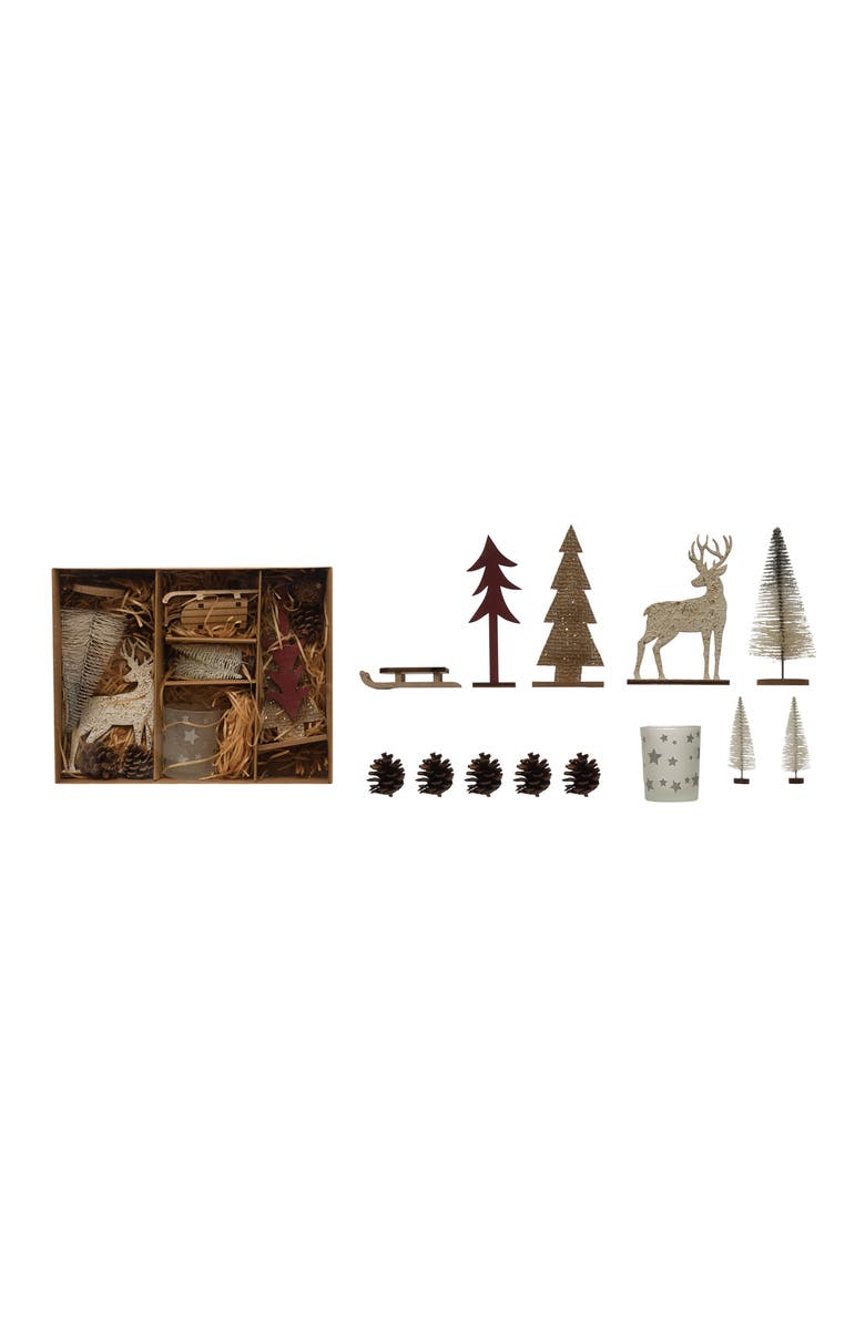 Storied Home Candle Garden Kit with Bottle Brush Trees, Tealight, Pinecones and Wood Figures, Boxed Set of 13, Main, color, Silver