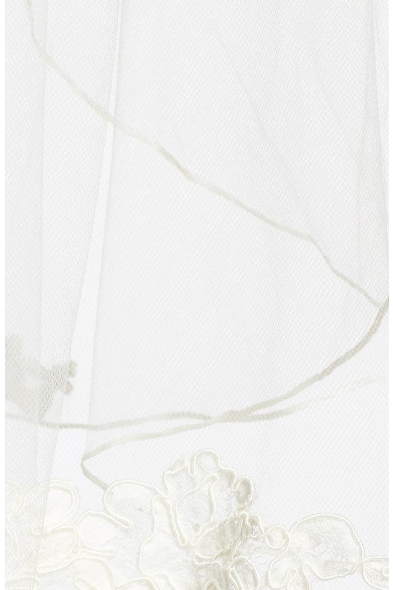 'Sunrise' Lace Appliqué Fingertip Veil, Alternate, color, LIGHT IVORY