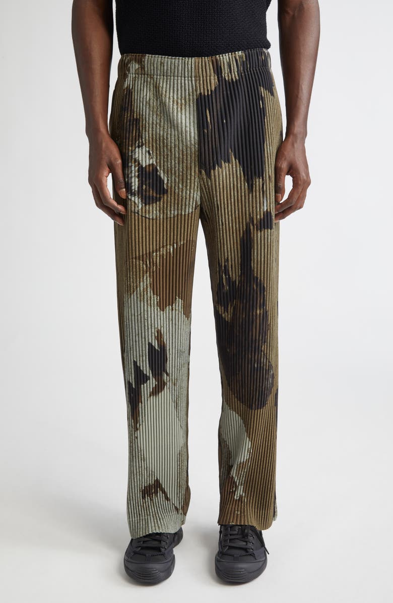 Homme Plissé Issey Miyake Pleated Painted Stone Print Pants, Main, color, Brown
