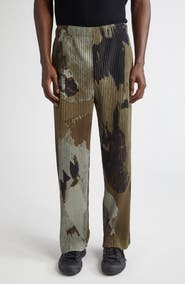 Homme Plissé Issey Miyake Pleated Painted Stone Print Pants
