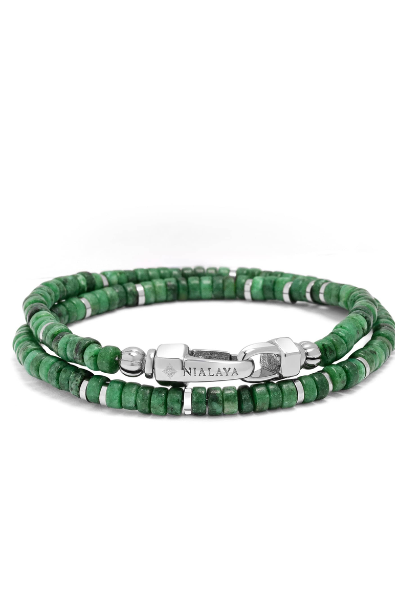 Green Malachite Heishi Wrap Bracelet, Main, color, Green Malachite