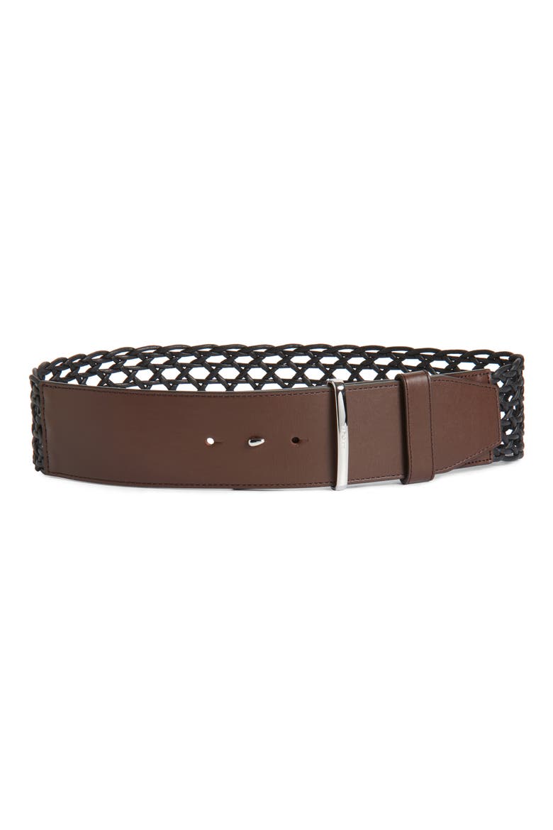Woved Mixed Media Belt, Main, color, BROWN/ BLACK