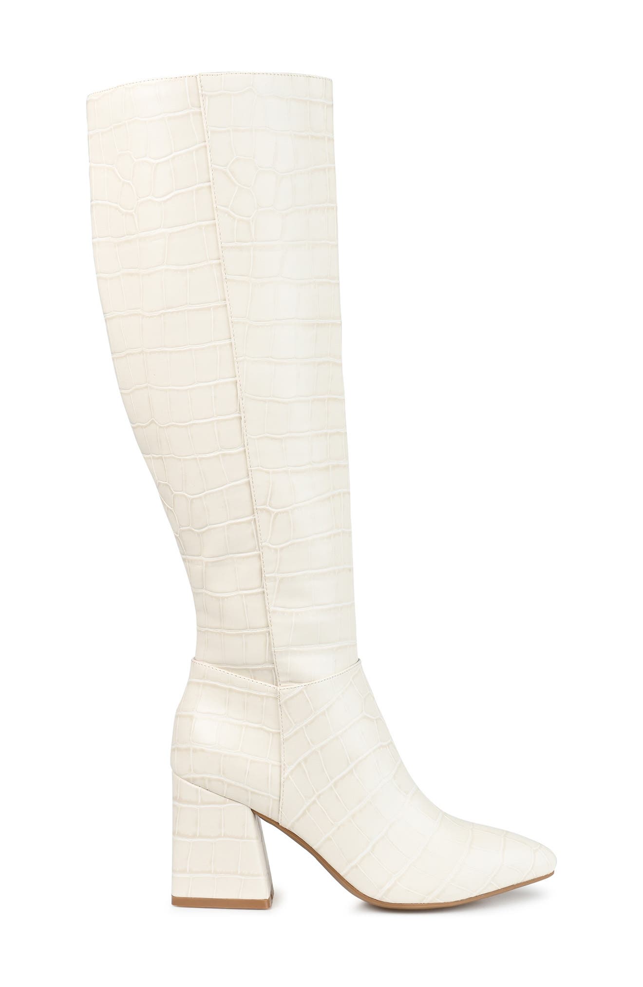 Journee Collection Landree Vegan Leather Block Heel Boot, Alternate, color, Bone