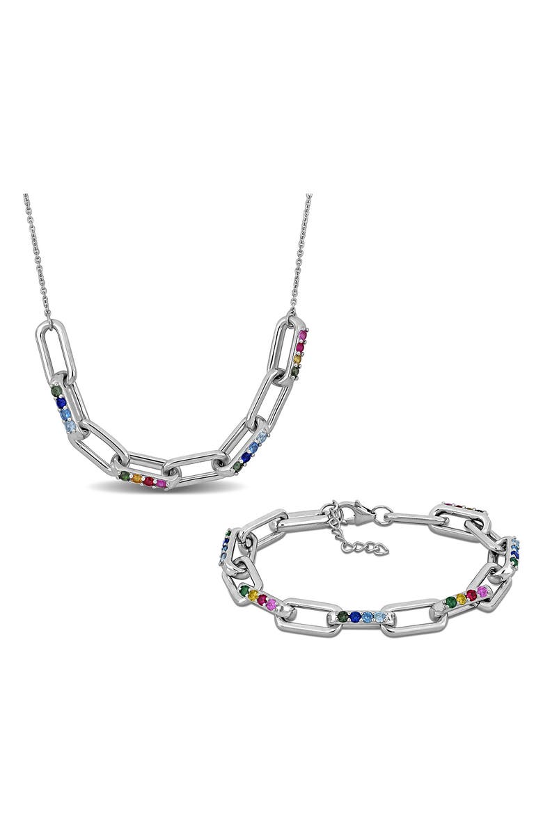 DELMAR Semiprecious Stone Frontal Necklace & Bracelet Set, Main, color,