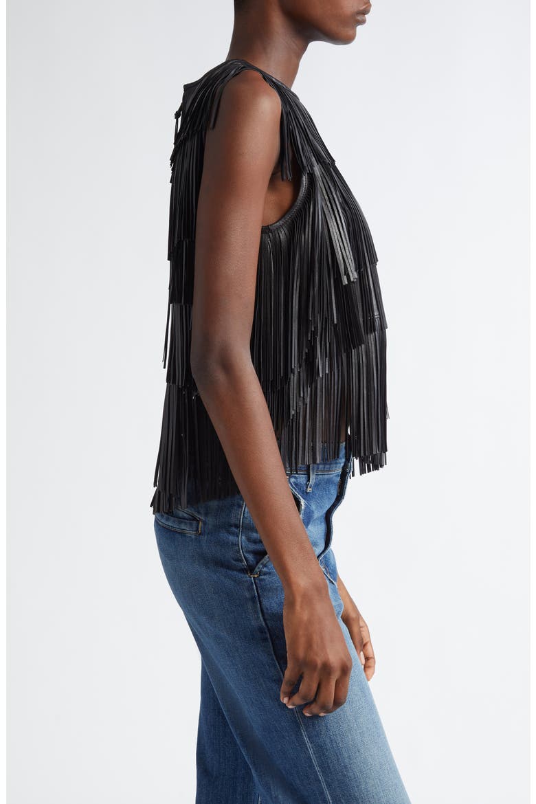 Leonie Leather Fringe Tank, Alternate, color, NOIR