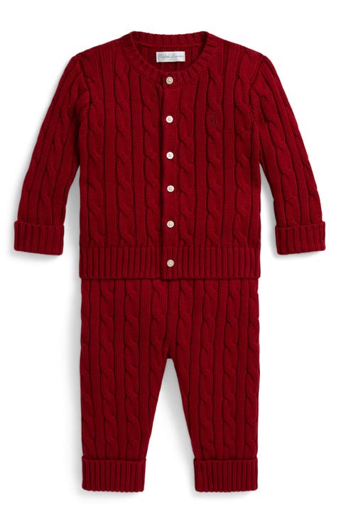 Kids' Cable Knit Cotton Cardigan & Pants Set