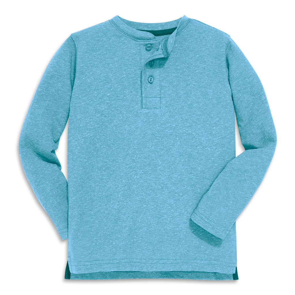 Primary Kids Heathered Long Sleeve Henley Tee In Blue