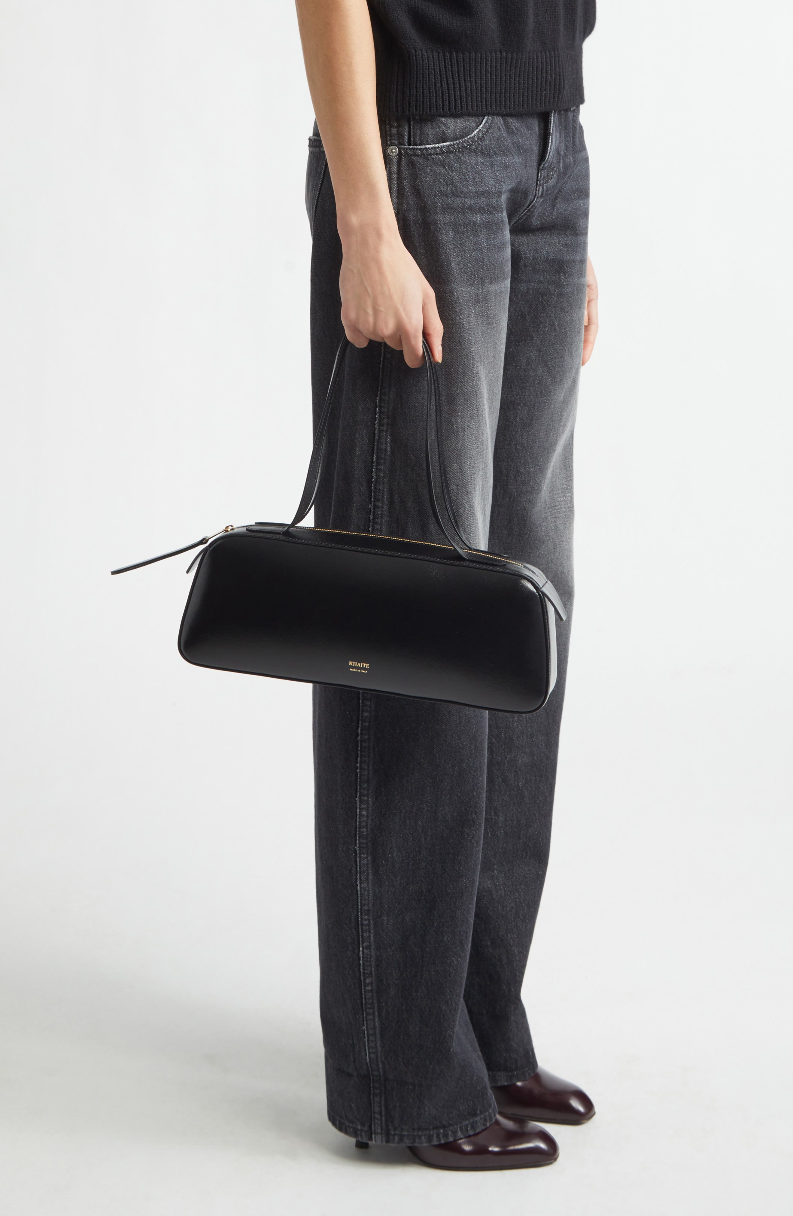 Khaite Simona Leather Shoulder Bag, Alternate, color, Black 200