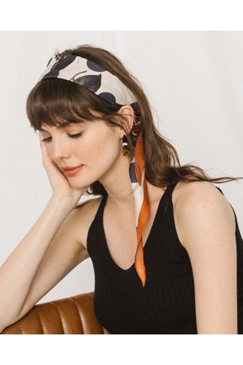 "Noir Floral" Silk Diamond Neckerchief, Alternate, color, Orange