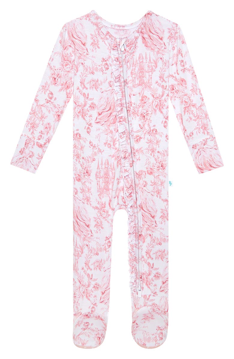 Posh Peanut Fitted Zip Footie, Main, color, White/ Pink