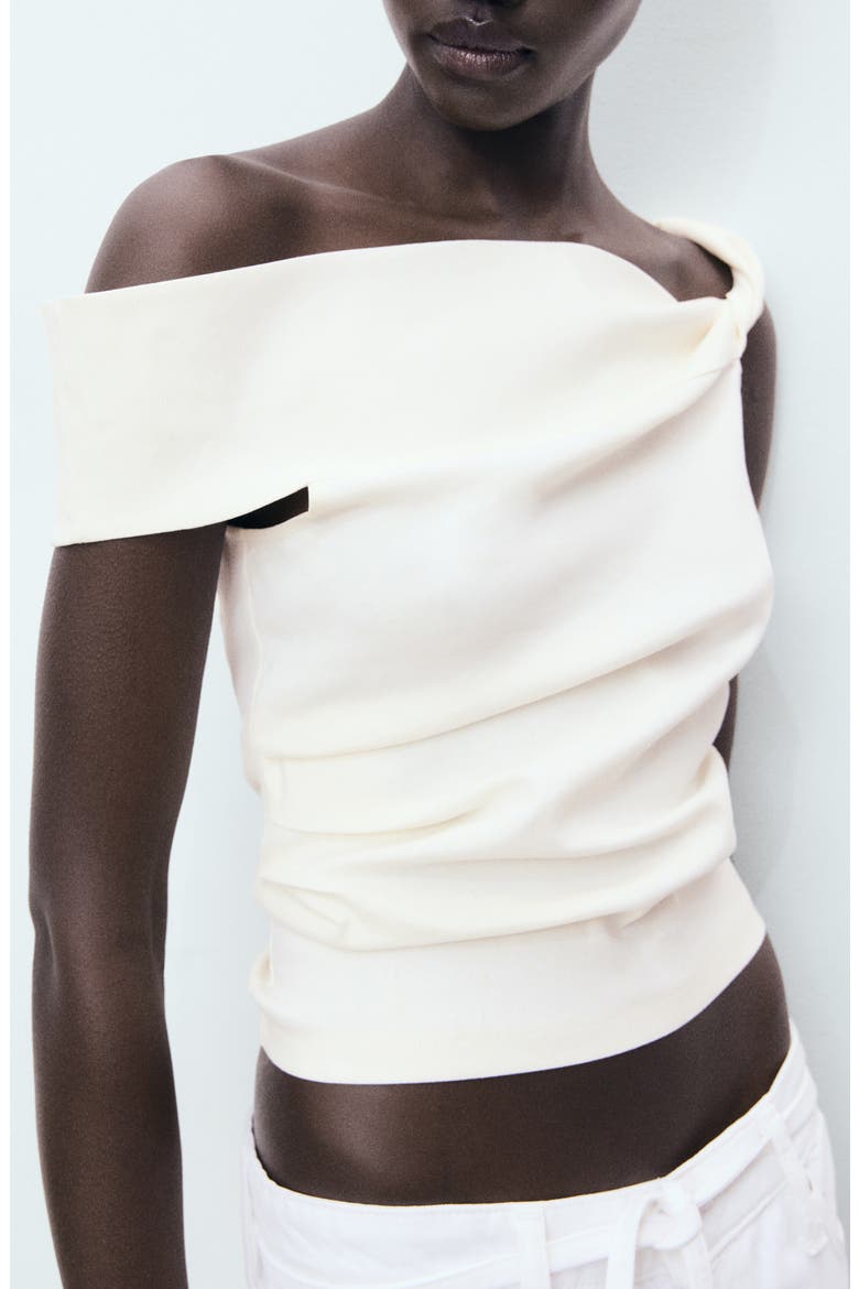 Pleated One-Shoulder Top, Main, color, ECRU