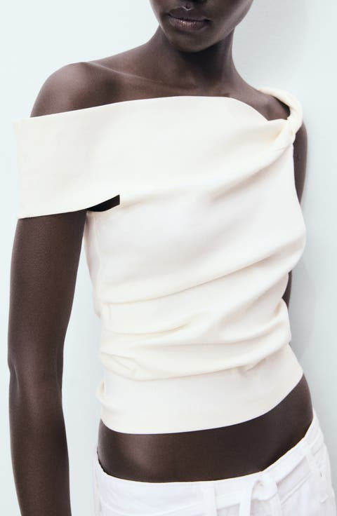 Pleated One-Shoulder Top