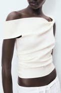 MANGO Pleated One-Shoulder Top