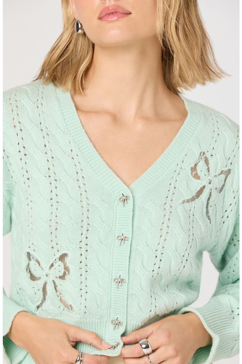 Kalen Open Knit Bow Cardigan, Alternate, color, SEAFOAM
