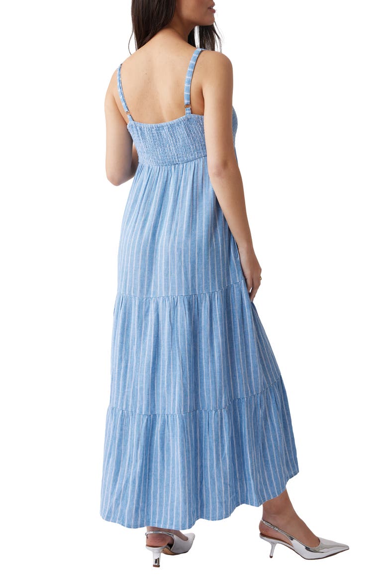 Smocked Linen Blend Maternity Maxi Dress, Alternate, color, BLUE/ WHITE STRIPE