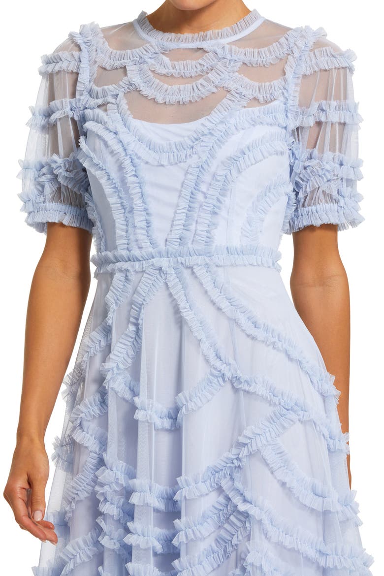 High Neck Short Sleeve Ruffled Midi Dress, Alternate, color, Periwinkle